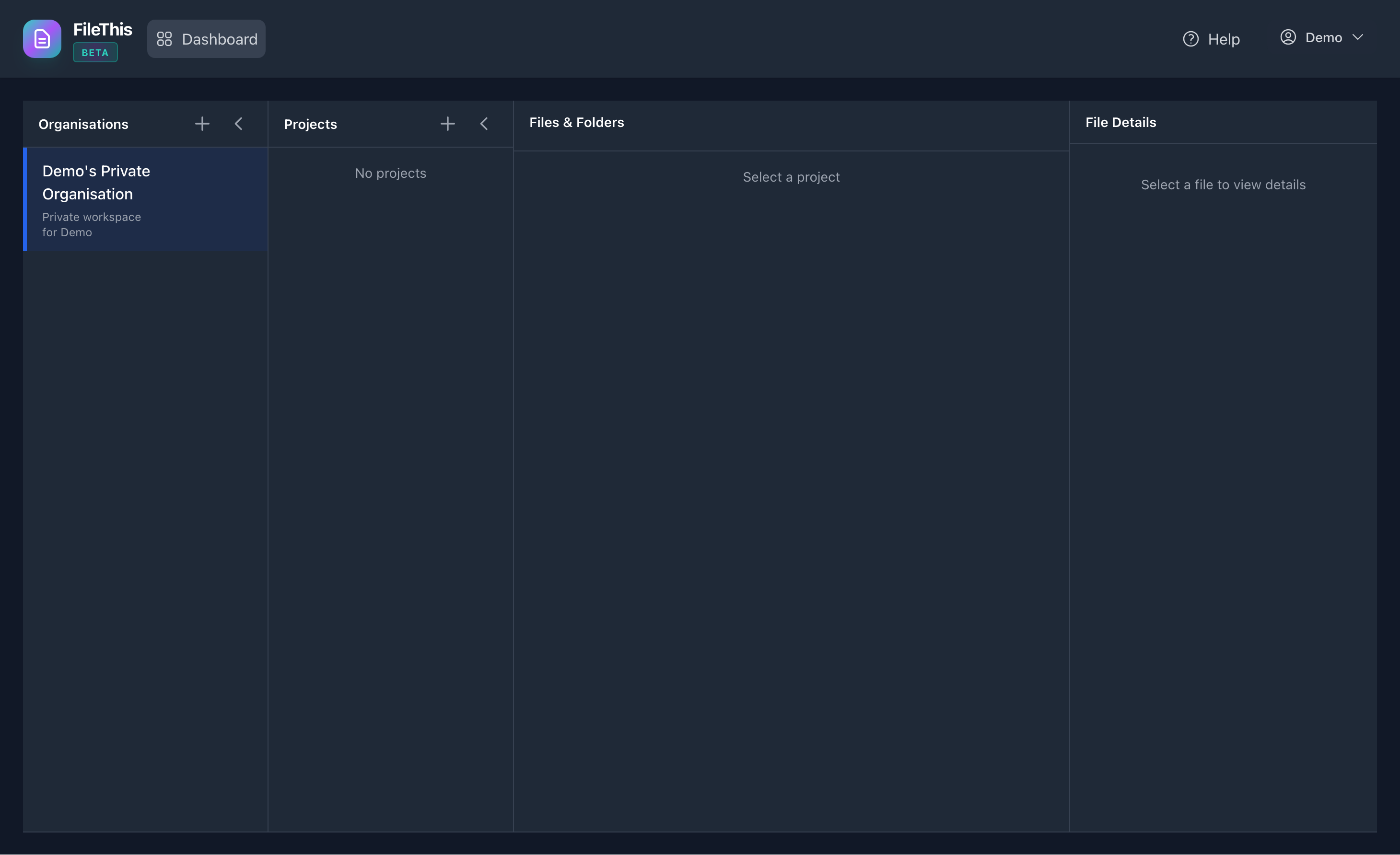 Simple start - clean dashboard ready for your first project and forms