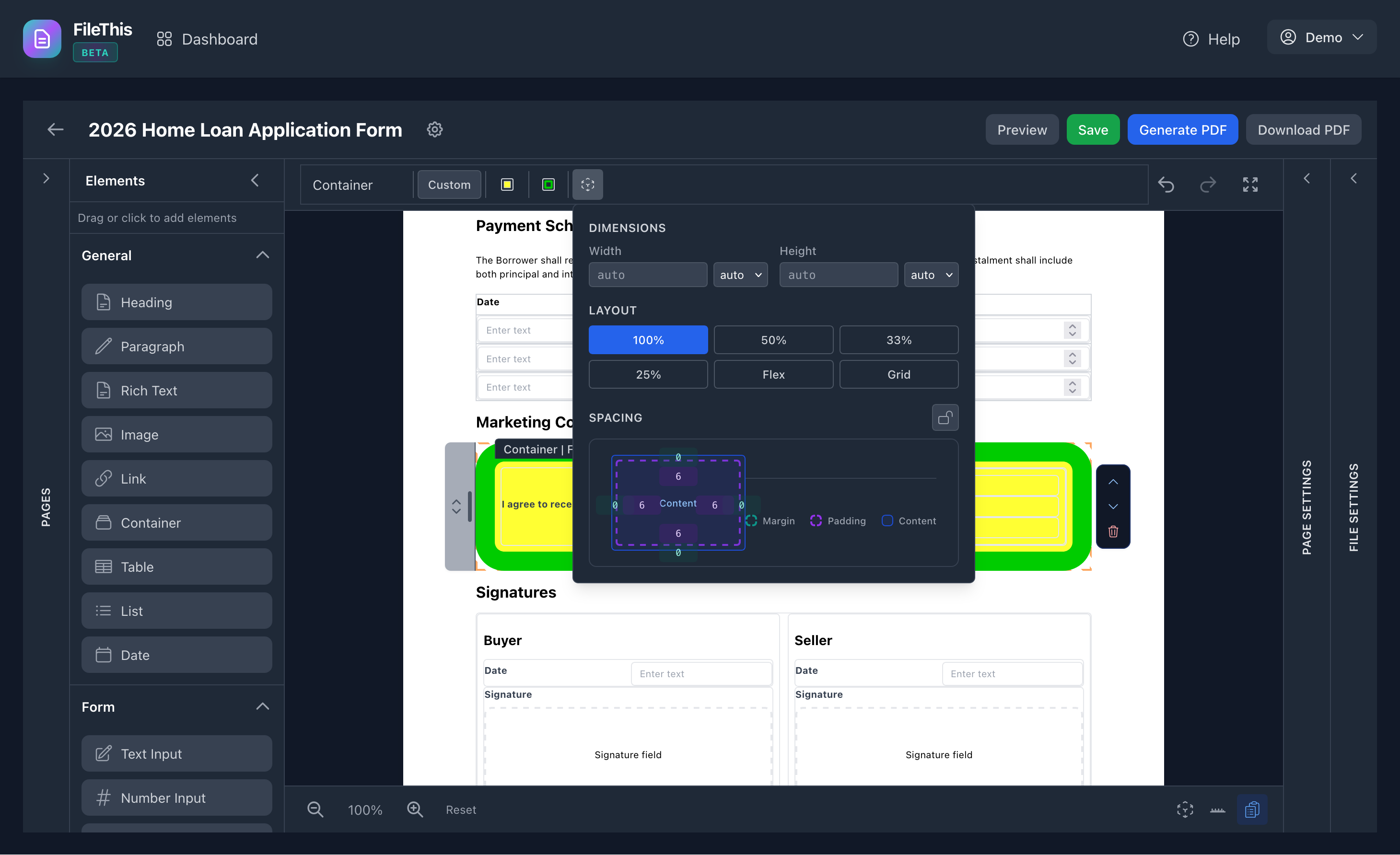 FileThis.io Container Styling - Advanced layout options with flex containers
