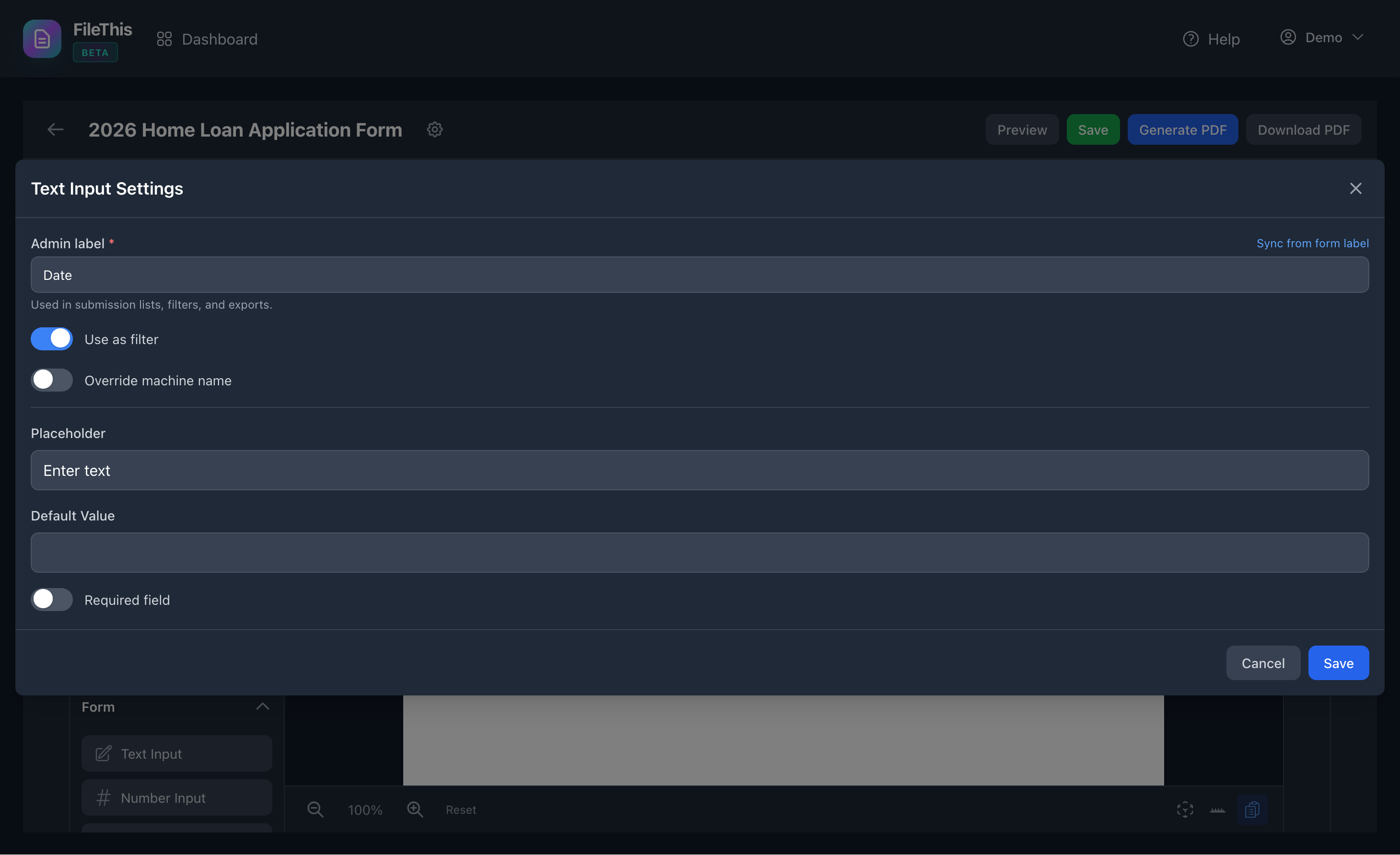 FileThis.io Create Template - Configure and save a form as a template