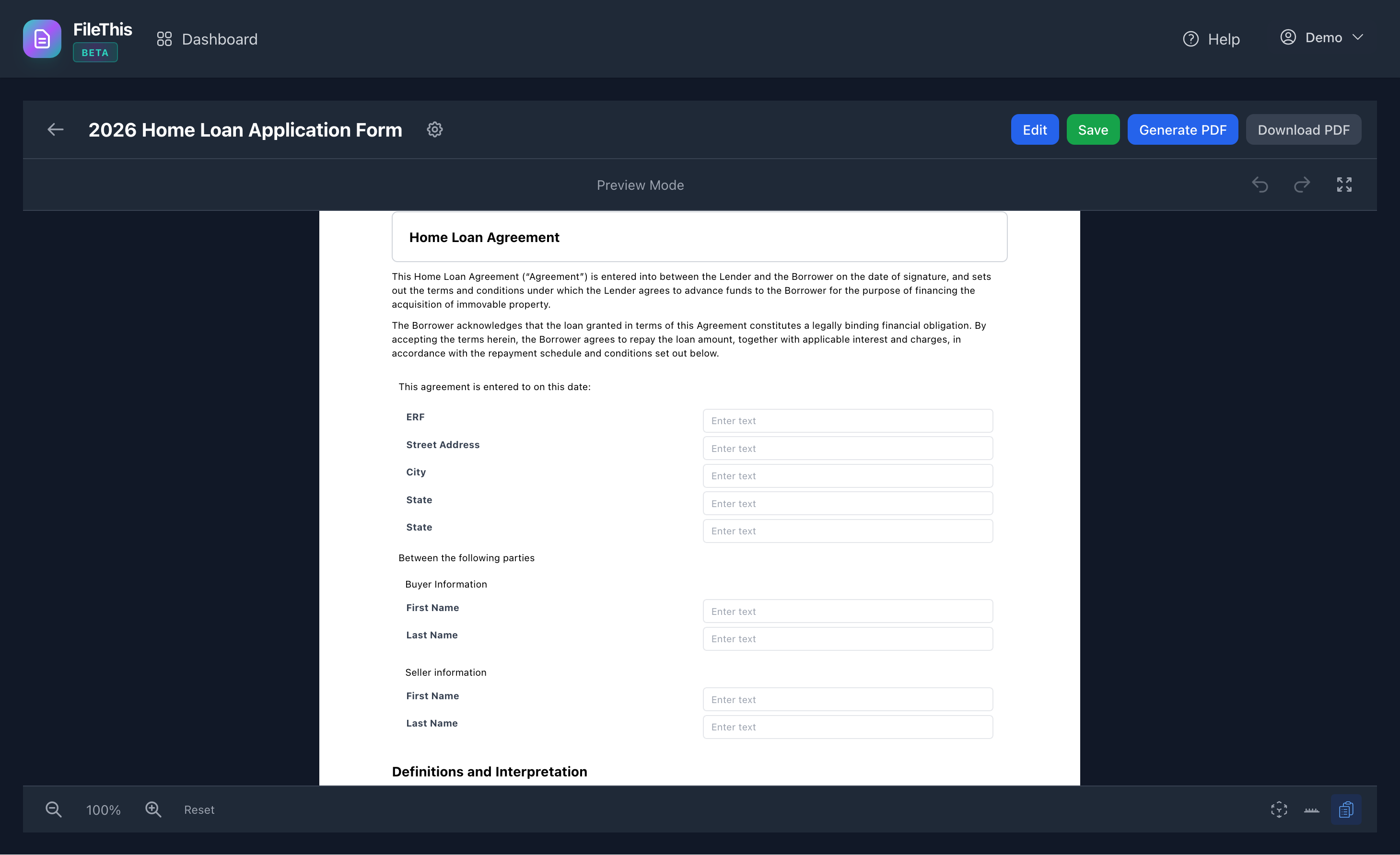 FileThis.io Form Builder Demo - Visual drag-and-drop editor for creating PDF forms